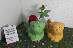 Dog planter and pots